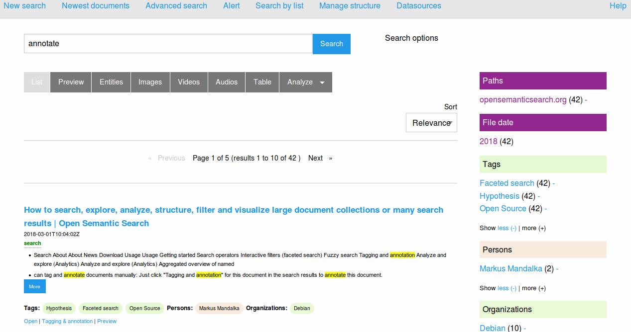 Screenshot Open Semantic Search Suchresultate.